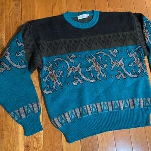 Green and Black Patterned Men's Sweater